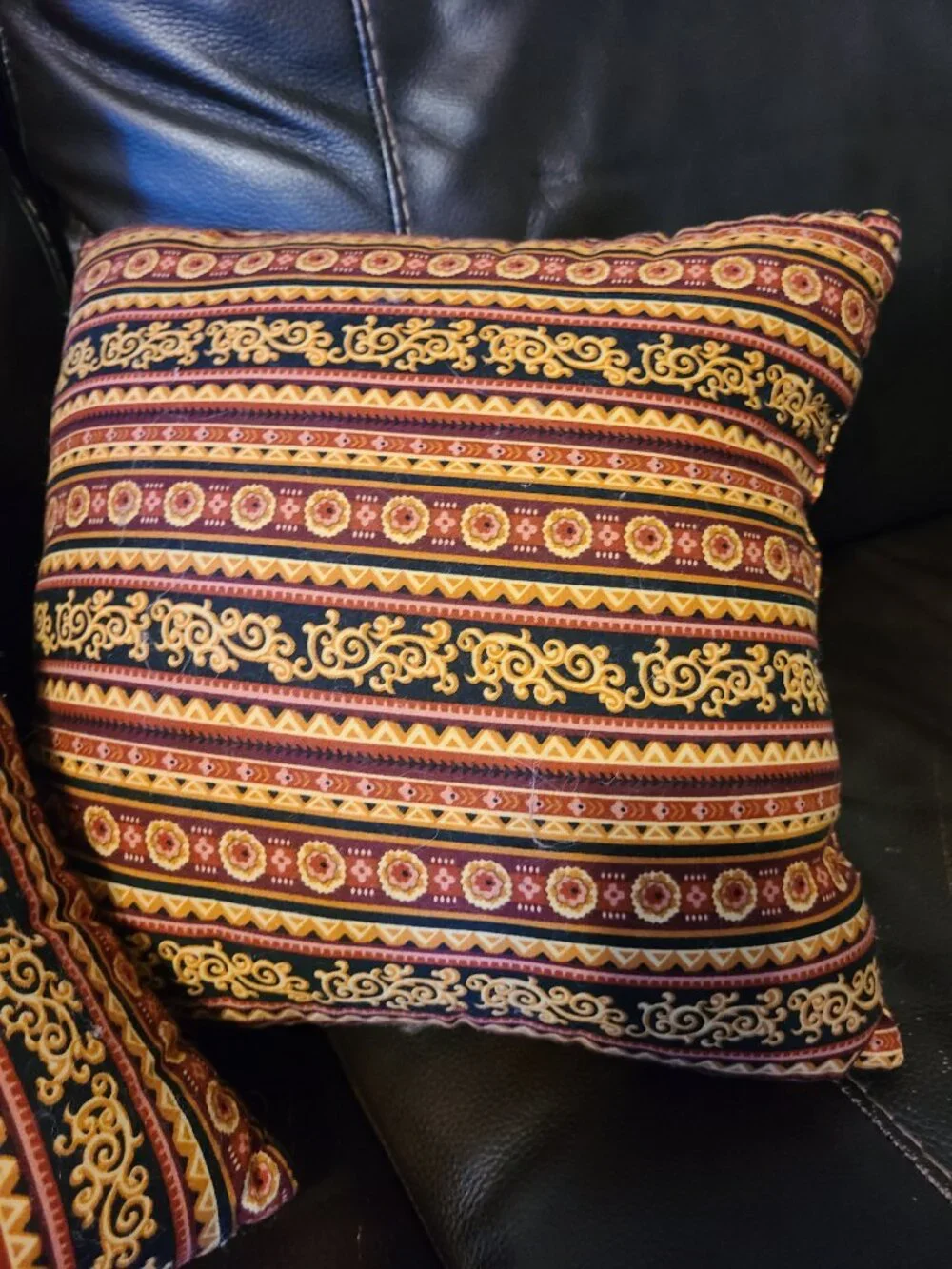 2 VTG Paisley Fan Throw Pillows Quilted Fabric Browns Red Beige Gold 14